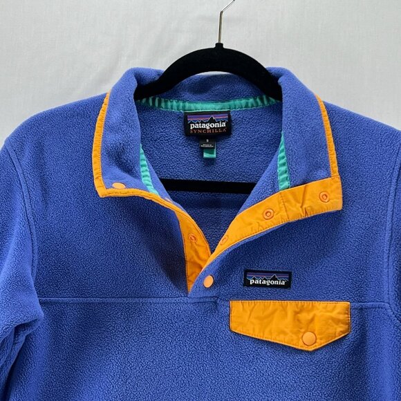 Patagonia Lightweight Synchilla Snap-T Fleece Pullover Women S  Blue Orange Trim - Picture 10 of 11